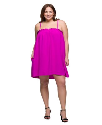 Plus Size Square Neck Spaghetti Strap Smocked Pocket Mini Dress