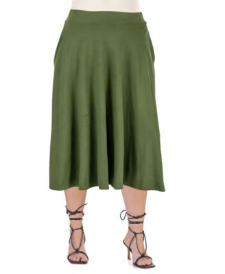 Plus Size Elastic Waist Pleated Pocket Midi Skirt