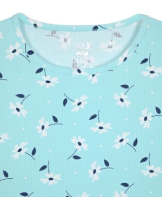 Big Girls Floral-Print Rib Lettuce-Edge Shorts Pajama Set