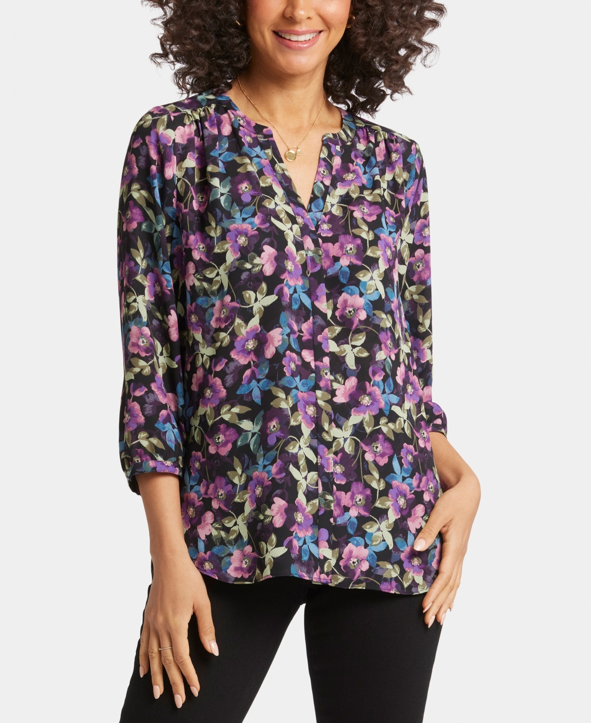 Nydj Pintuck Blouse In Midnight Plumes