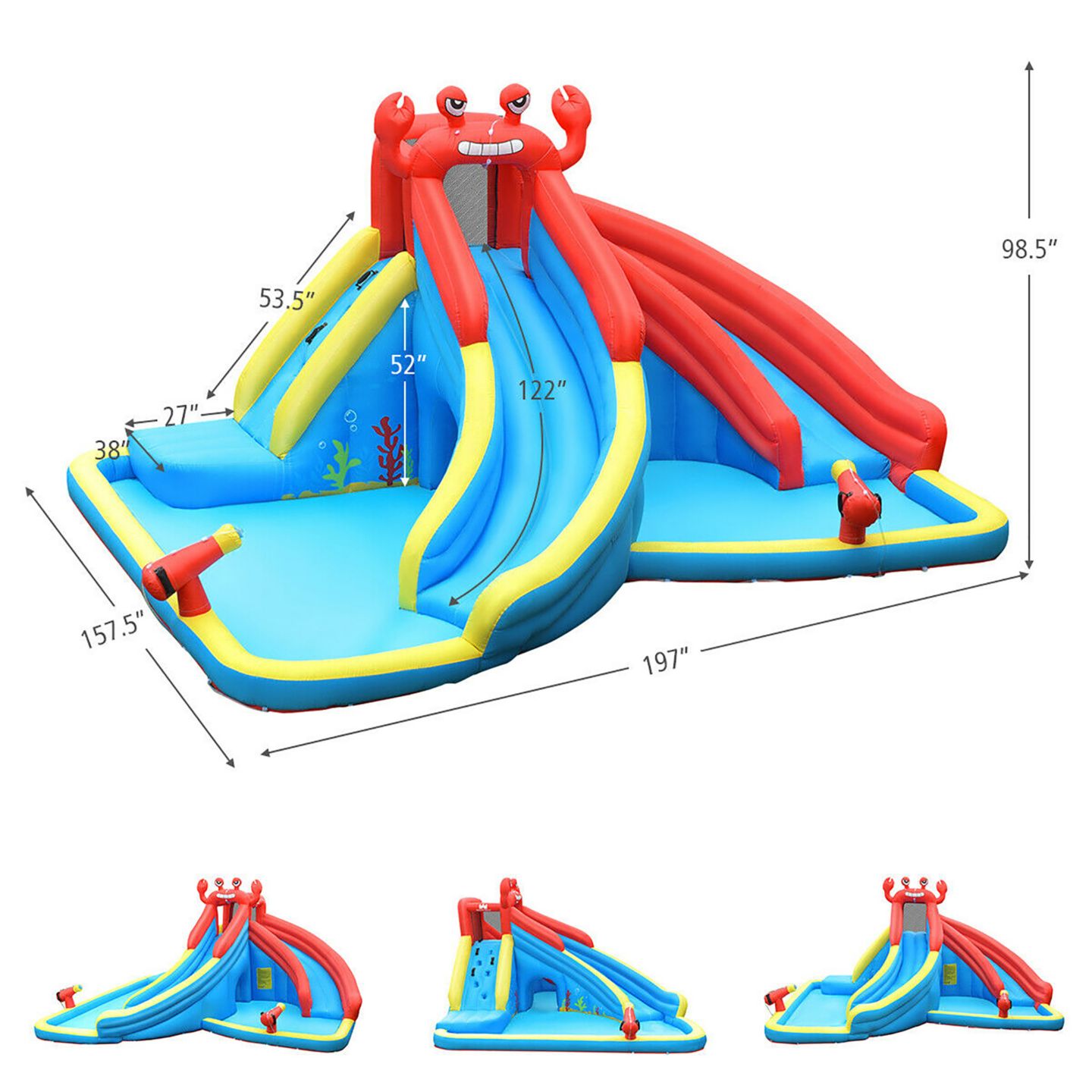 Детская игрушка Costway Inflatable Dual Slide Splash Pool Water Slide Bounce House, 197"L x 157.5"W x 98.5"H, For Up to 5 Children, от 4 лет, цвет: Синий — фото 4