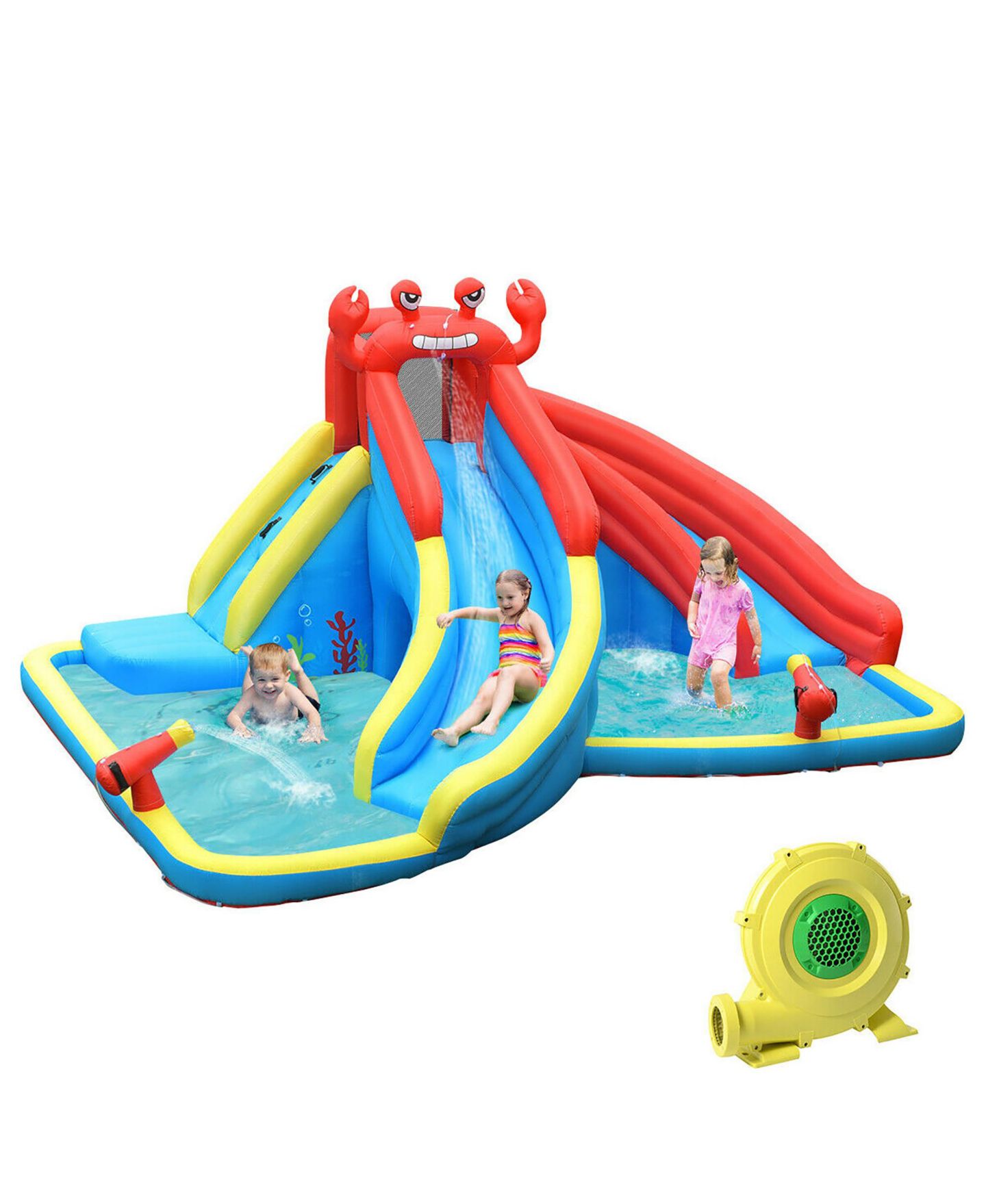Детская игрушка Costway Inflatable Dual Slide Splash Pool Water Slide Bounce House, 197"L x 157.5"W x 98.5"H, For Up to 5 Children, от 4 лет, цвет: Синий — фото 1