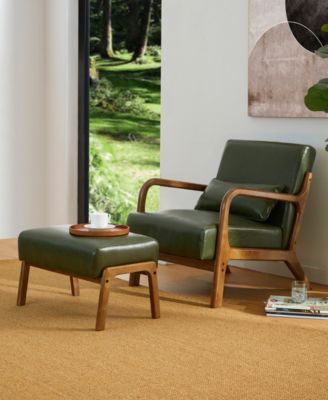 2-Pc. Leatherette Mid-century Modern Hunter Accent Stool and Chair