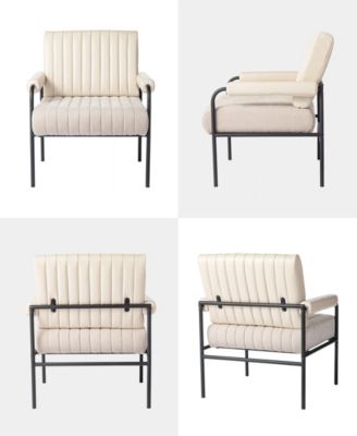 34" Leatherette Mid-Century Modern and Fabric Combination Armchair