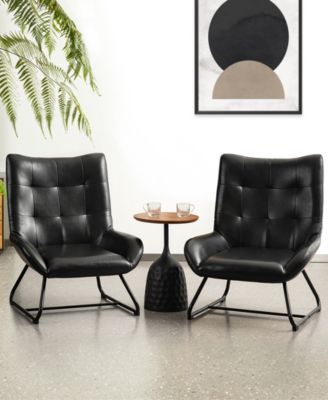 35.75" Leatherette Mid-Century Modern Wingback Accent Chair