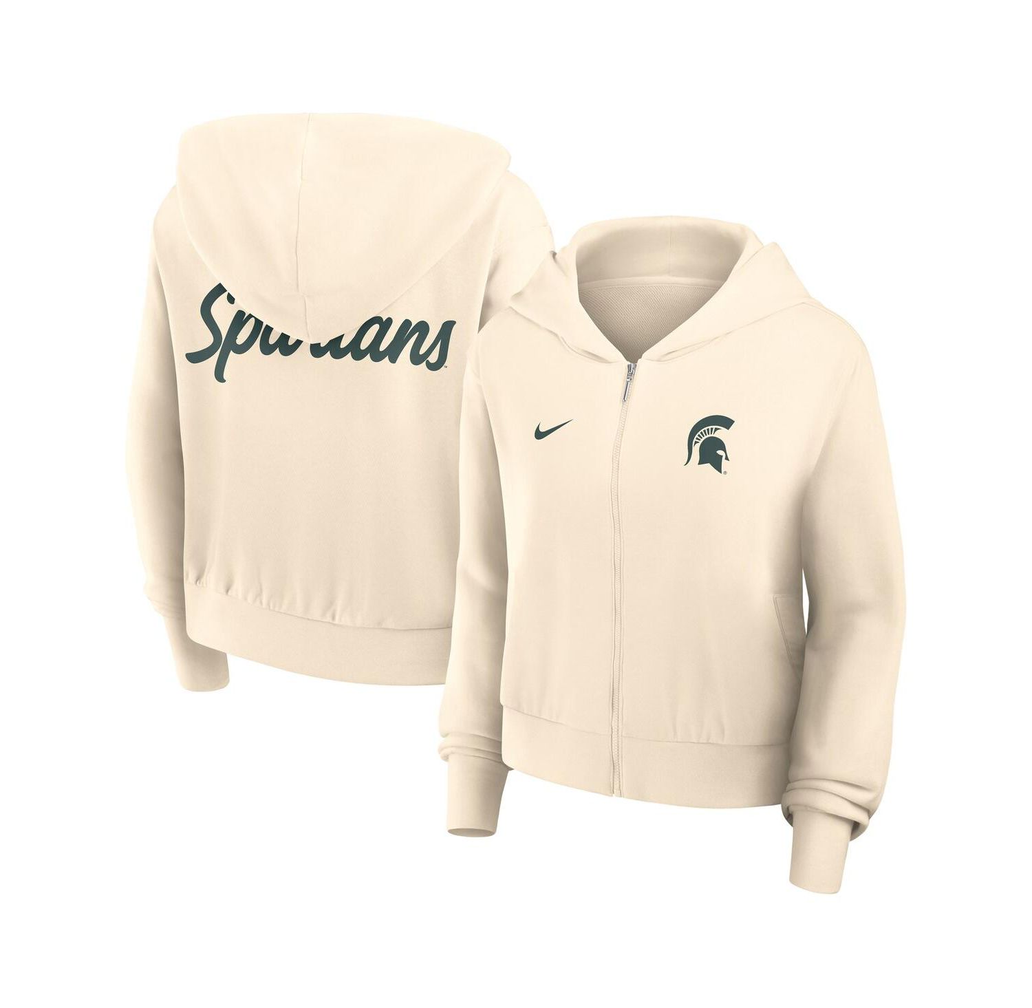 Women's Cream Michigan State Spartans Chill Midi Full-Zip Hoodie