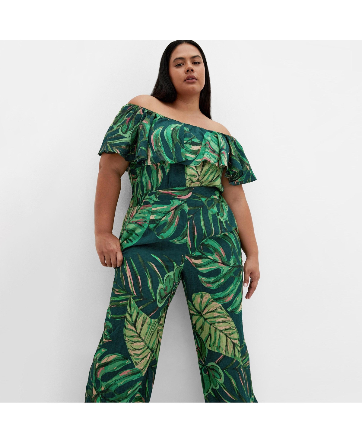Plus Size Peta Palm Jumpsuit - Night palm