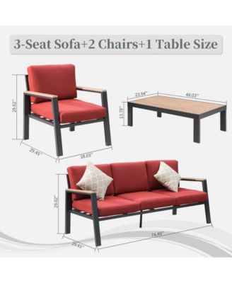 4 Pieces Aluminum Outdoor Patio Furniture Set, Modern Outdoor Sectional with Coffee Table, Outdoor Patio Sectional Sofa Set, Red