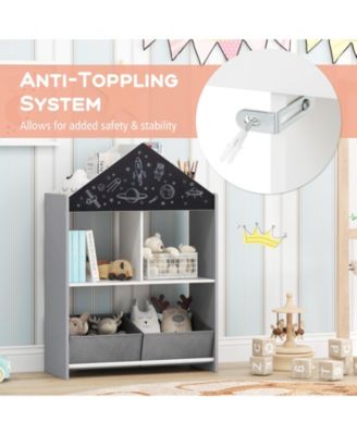 Playhouse Kids Bookshelf with Chalkboard and Whiteboard for 3-6 Years