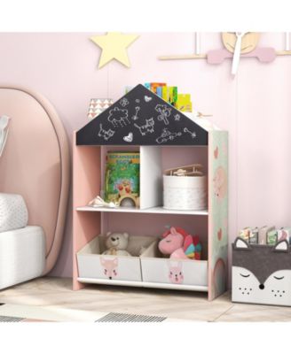 Playhouse Kids Bookshelf with Chalkboard and Whiteboard for 3-6 Years