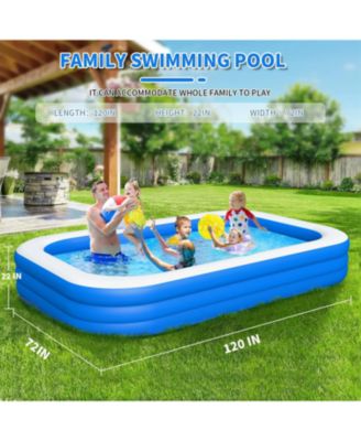Inflatable Swimming Pool Kids Adults Blow up Pool Family Backyard 120" x 72" x 22" Blue