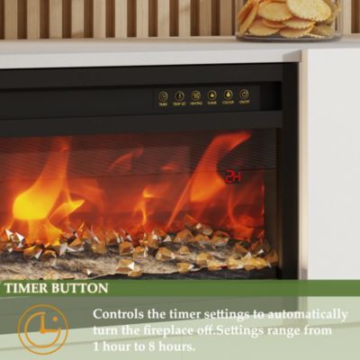 46 Inch black Crystal Electric Fireplace with White TV Stand, 12 Color Flame, 5 Brightness Levels