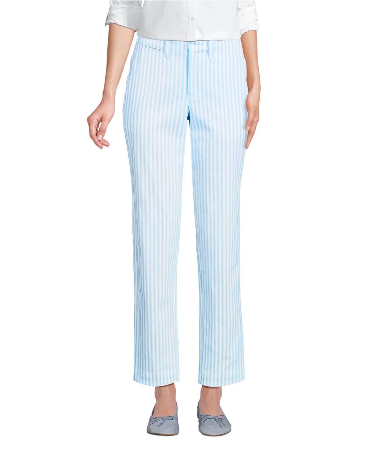 Women's Mid Rise Classic Straight Leg Chino Ankle Pants - White/blue awning stripe