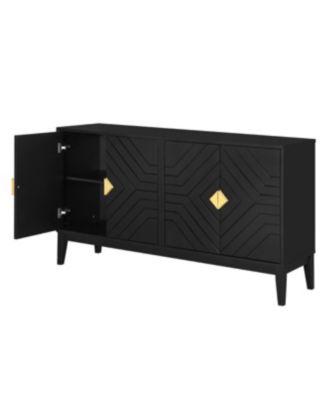 4-Door Black Sideboard Cabinet with Gold Handles and Adjustable Shelf