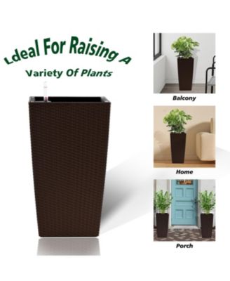 Modern Faux Rattan Square Planter with Irrigation System (2-Pack, 22.6 inch, Brown)