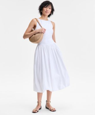 I.N.C. International Concepts - Women's Mixed-Media Bubble-Hem Midi Dress