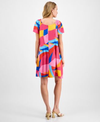Women's Mod Print Flutter-Sleeve Shift Dress