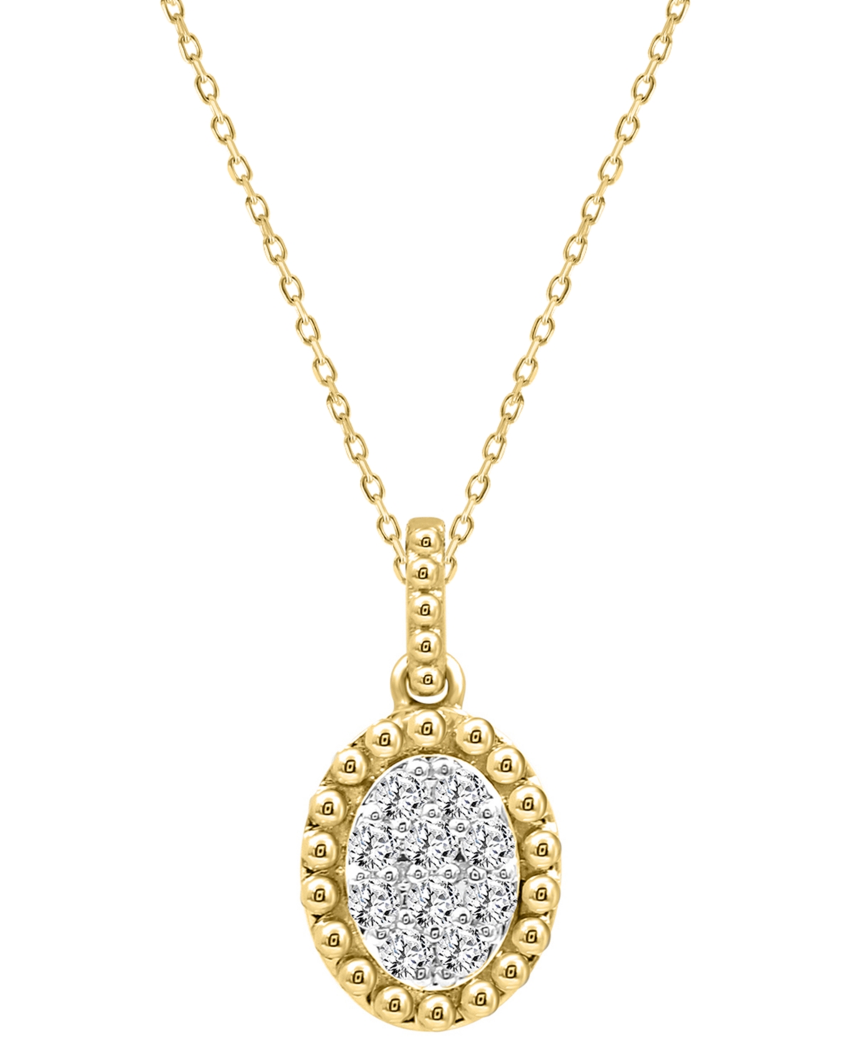 Macy's Diamond Oval Cluster Bead Frame Pendant Necklace (1/10 Ct. T.w.) In 14k Gold, 16" + 2" Extender