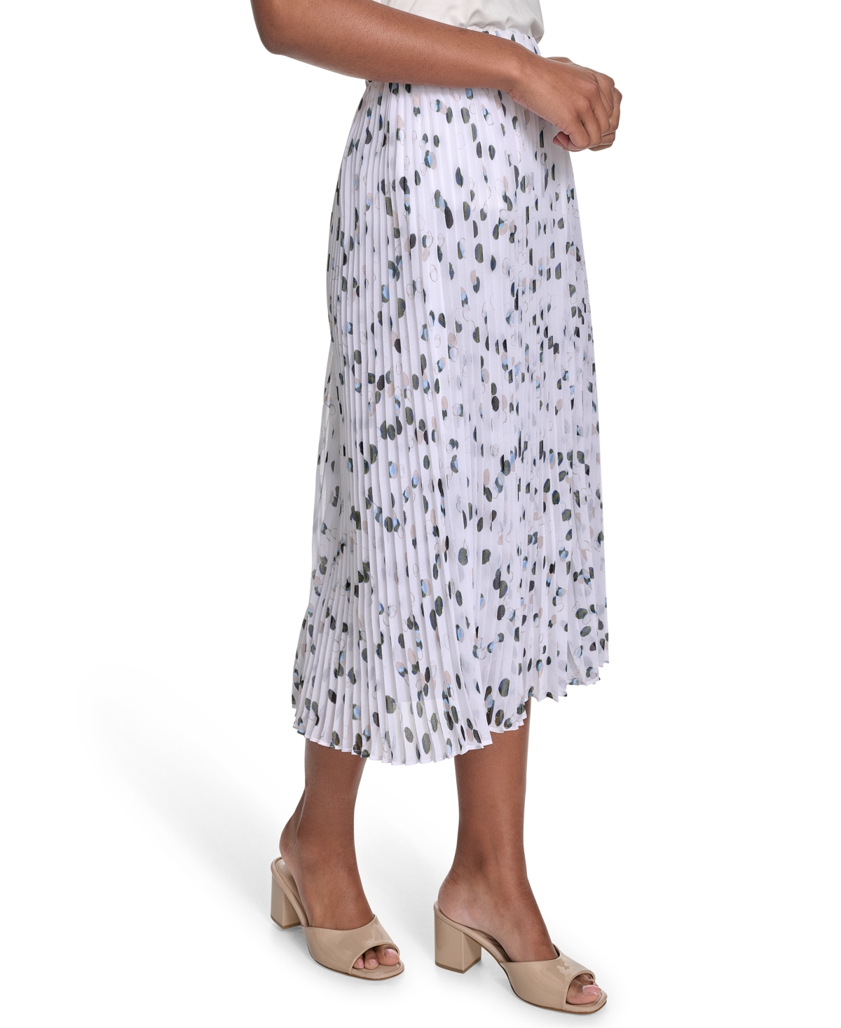 Calvin Klein Petite Dot-print Pleated Midi Skirt