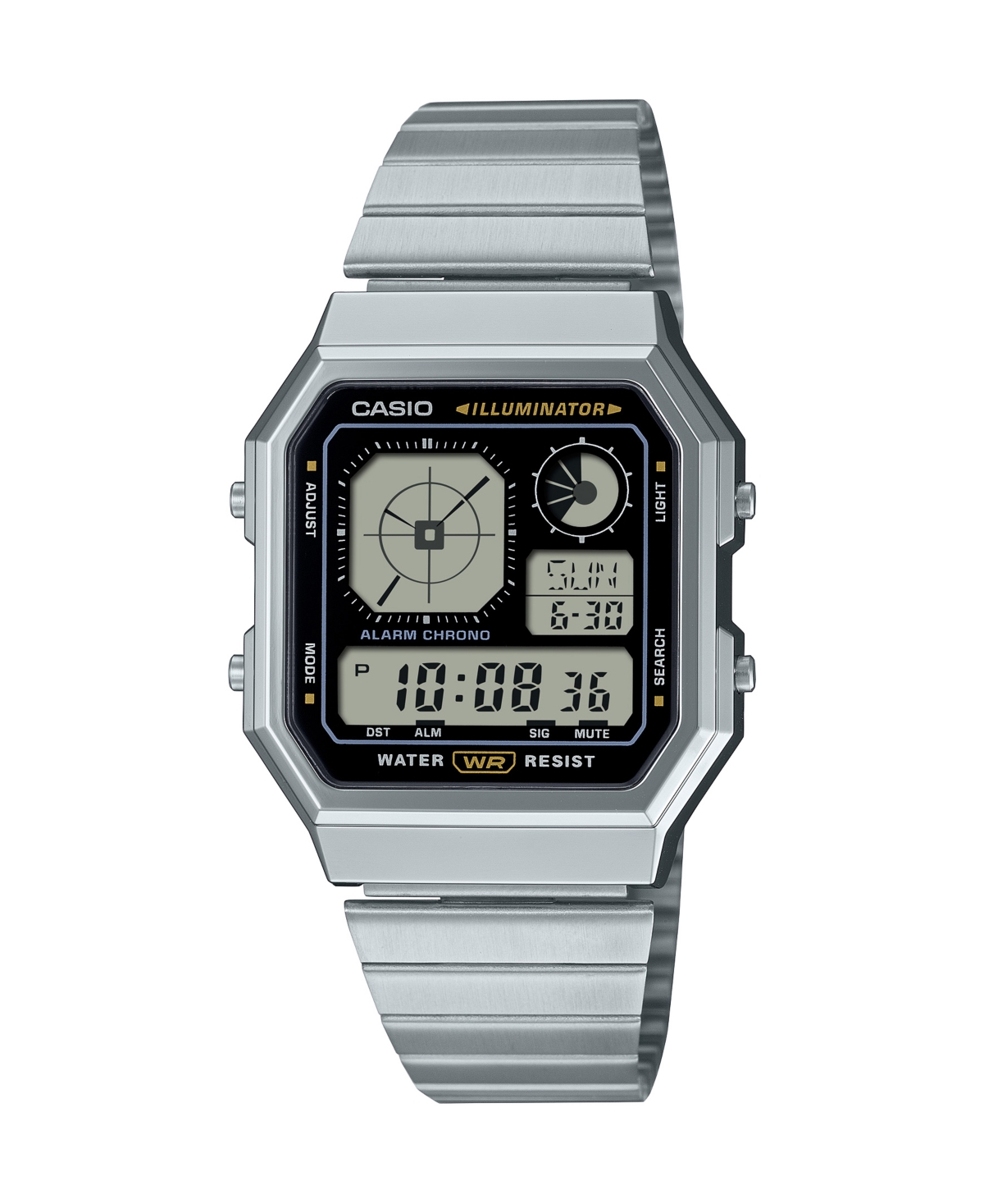 Men's Vintage Digital Stainless Steel Bracelet Watch 34mm - Silver