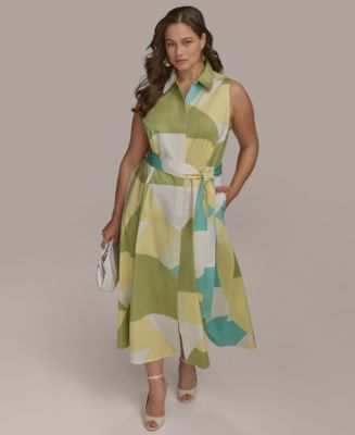 DKNY ★【フレアドレス】Tie Waist Shirtdress Donna Karan New York Plus Size Printed Tie-Waist Sleeveless