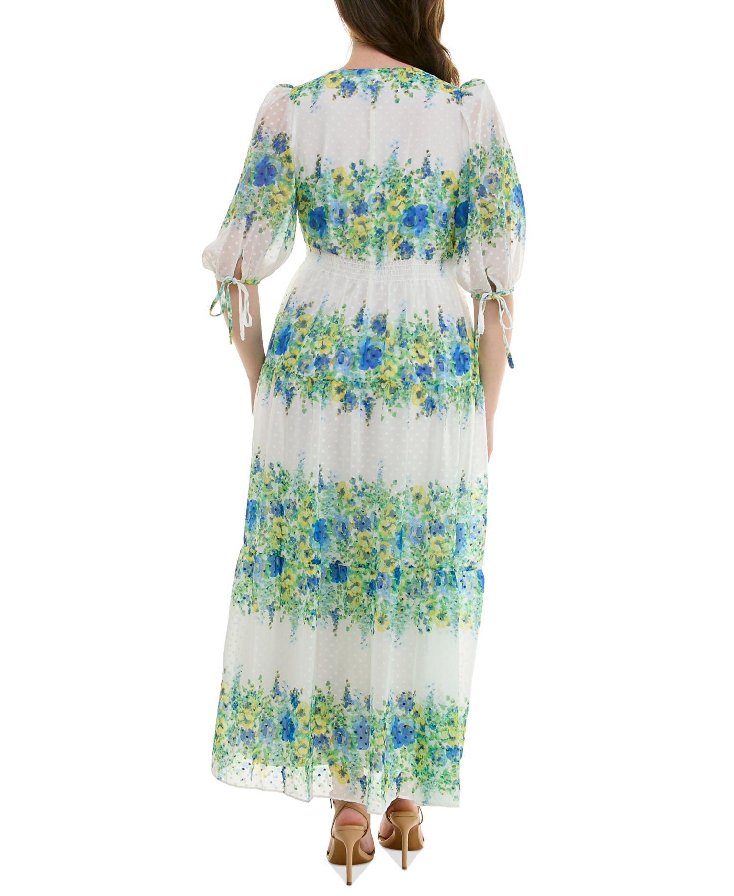 Plus Size Floral Chiffon A-Line Midi Dress