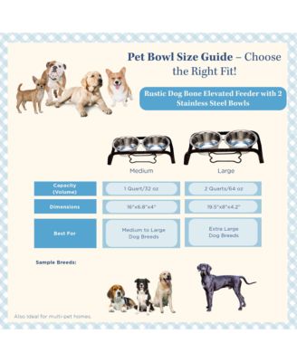 Rustic Dog Bone Elevated Feeder with 2 Stainless Steel Bowls (2 qts Each)