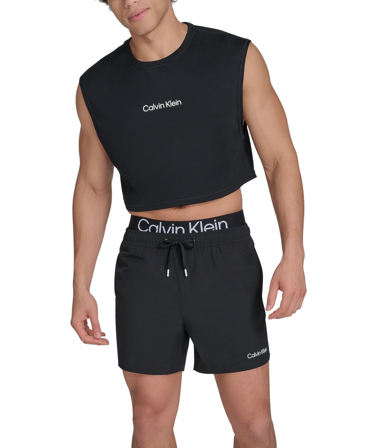 Calvin Klein Men's Cropped Logo Swim Tank Top In Black