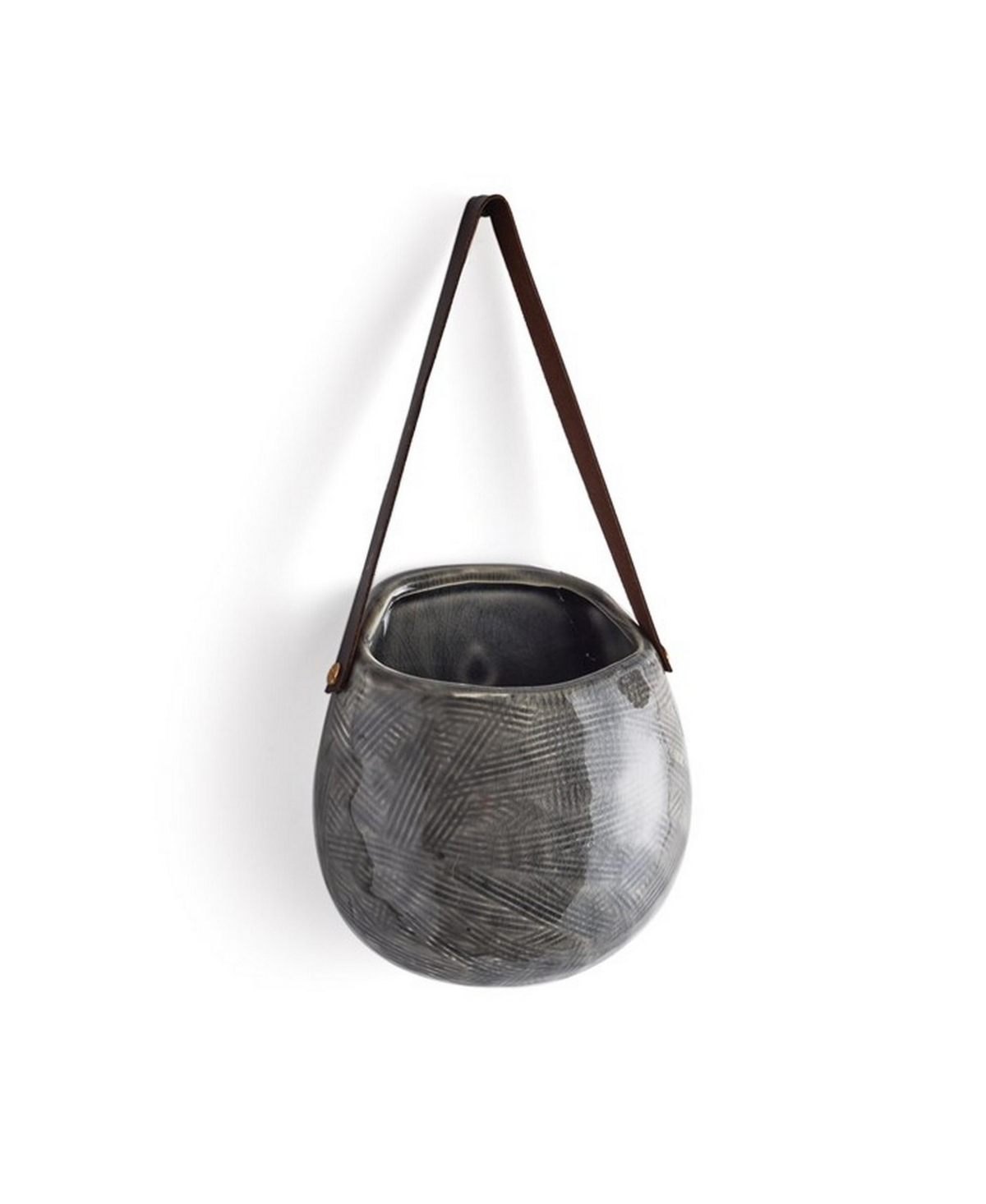 3.5&#x22; x 7&#x22; Small Decorative Rustic Wall Planter Pot w/ Leather Strap - Grey