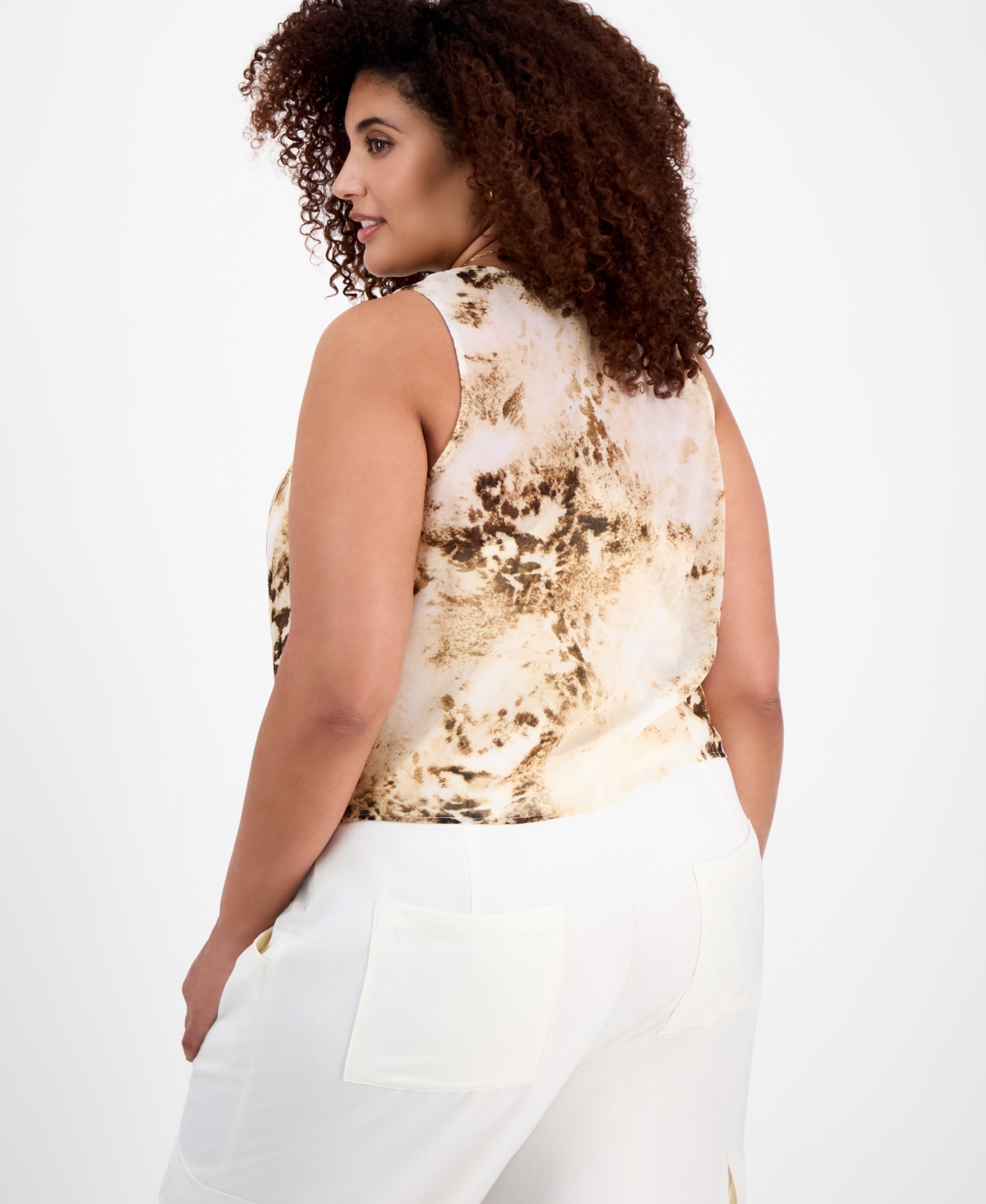 Bar Iii Plus Size Printed Chiffon Cowlneck Sleeveless Top, Exclusively At Macy's In Aimee Animal