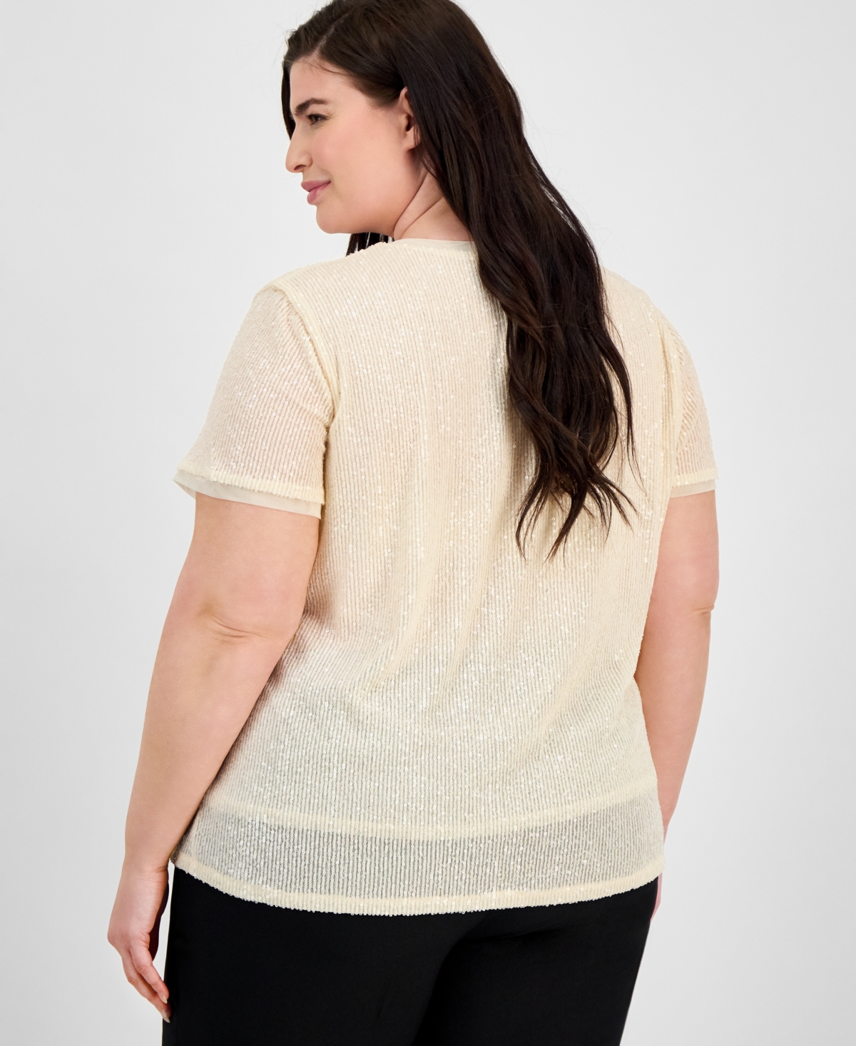 ANNE KLEIN PLUS SIZE SEQUIN MESH BANDED BLOUSE 