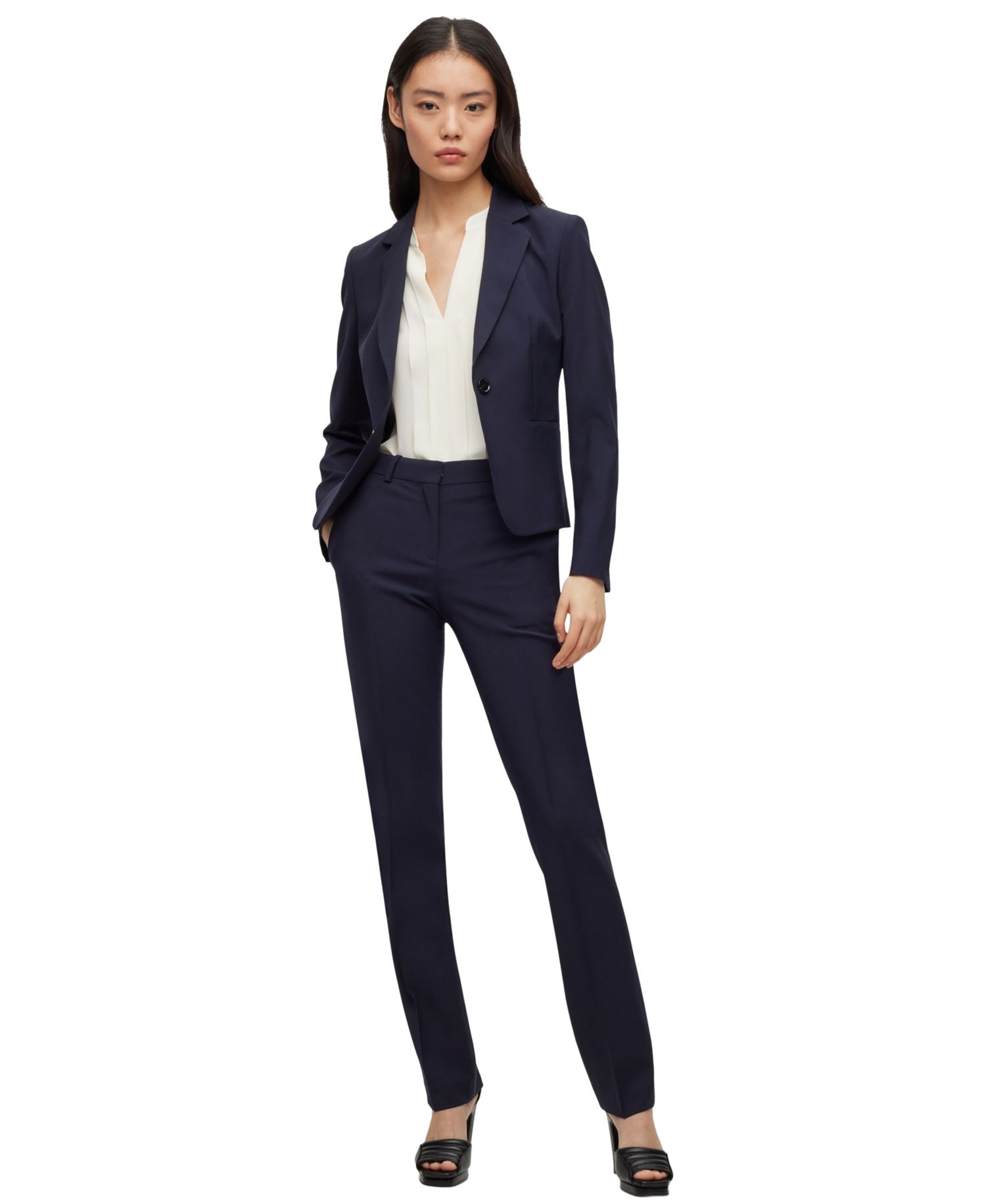 BOSS by Women's Virgin Wool Regular-Fit Button-Up Jacket