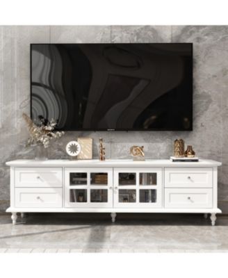TV Stand with 2 Glass Doors and 4 Drawers, Media Console , Entertainment Center