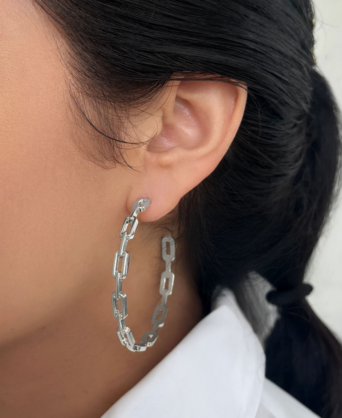 Adornia 14k Gold Plated Chain Link Hoop Earrings In Silver
