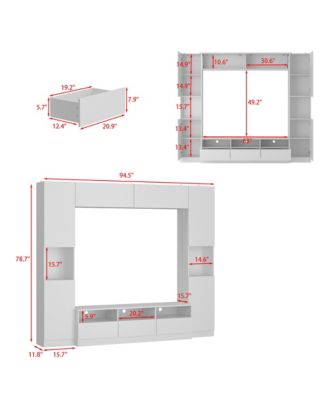 TV stand with bookshelf and 10 cabinet doors, multi-purpose media console, entertainment center in white wood
