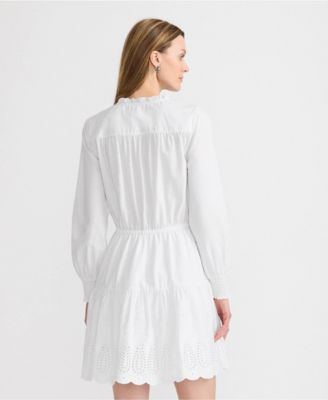 Women's Long Sleeve Eyelet Mini Popover Dress