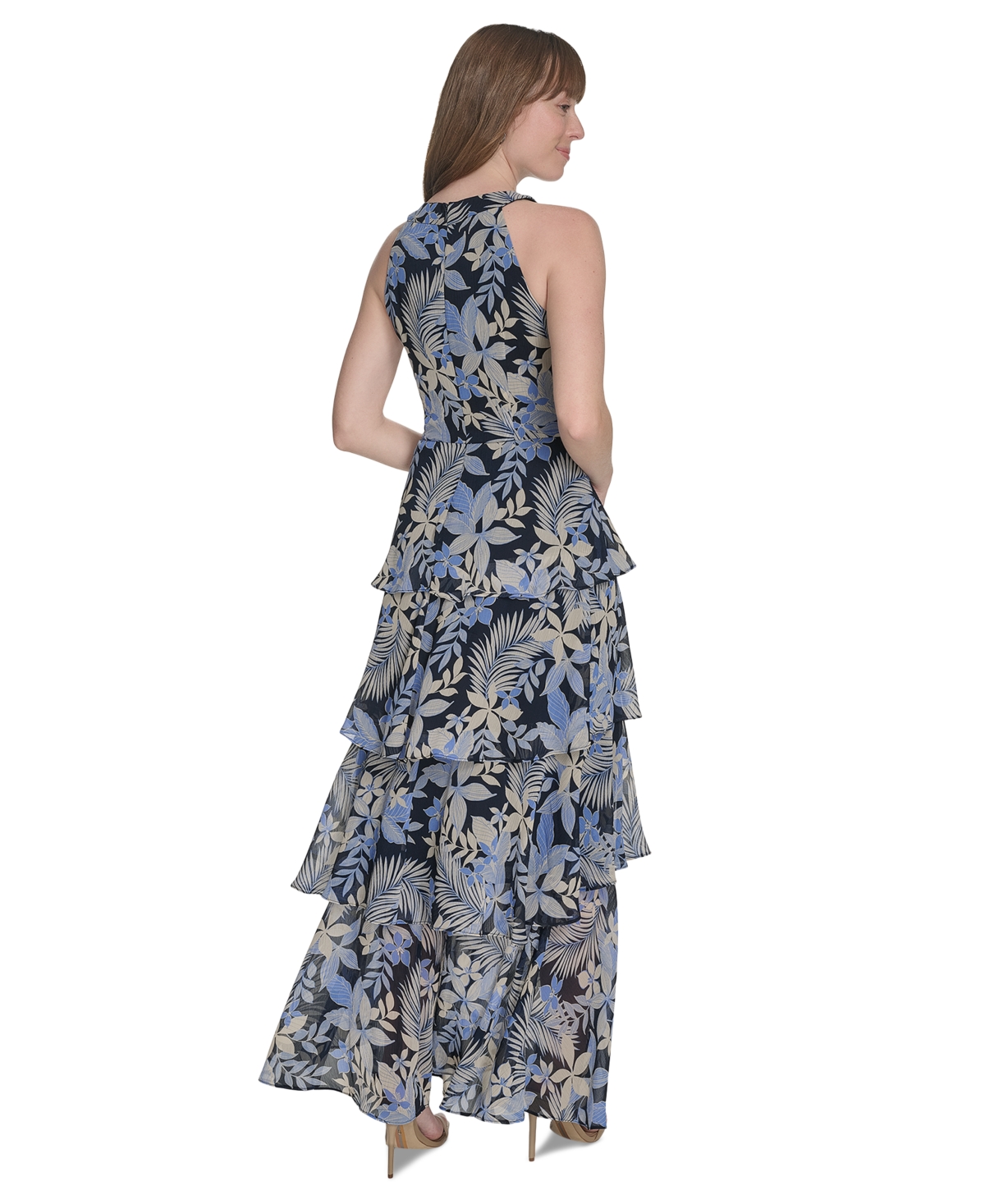 Tommy Hilfiger Women's Printed Tiered Halter Maxi Dress In French Blue Multi