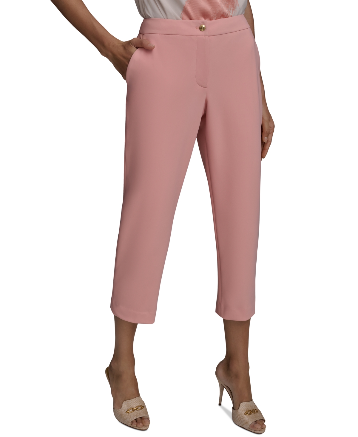 Petite Cropped Straight-Leg Mid-Rise Pants - Apricot