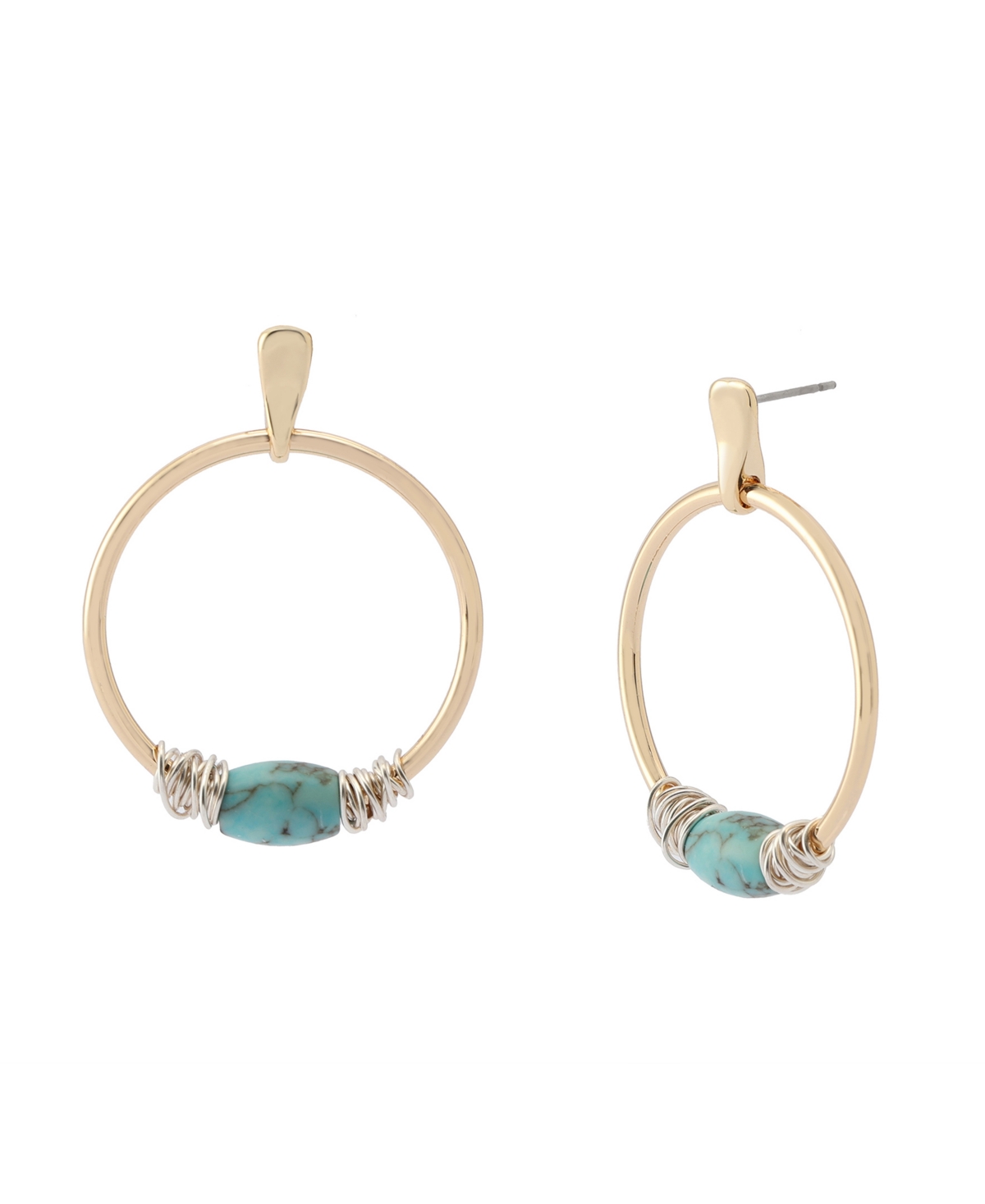 Turquoise Stone Hoop Earrings - Turquoise, Gold