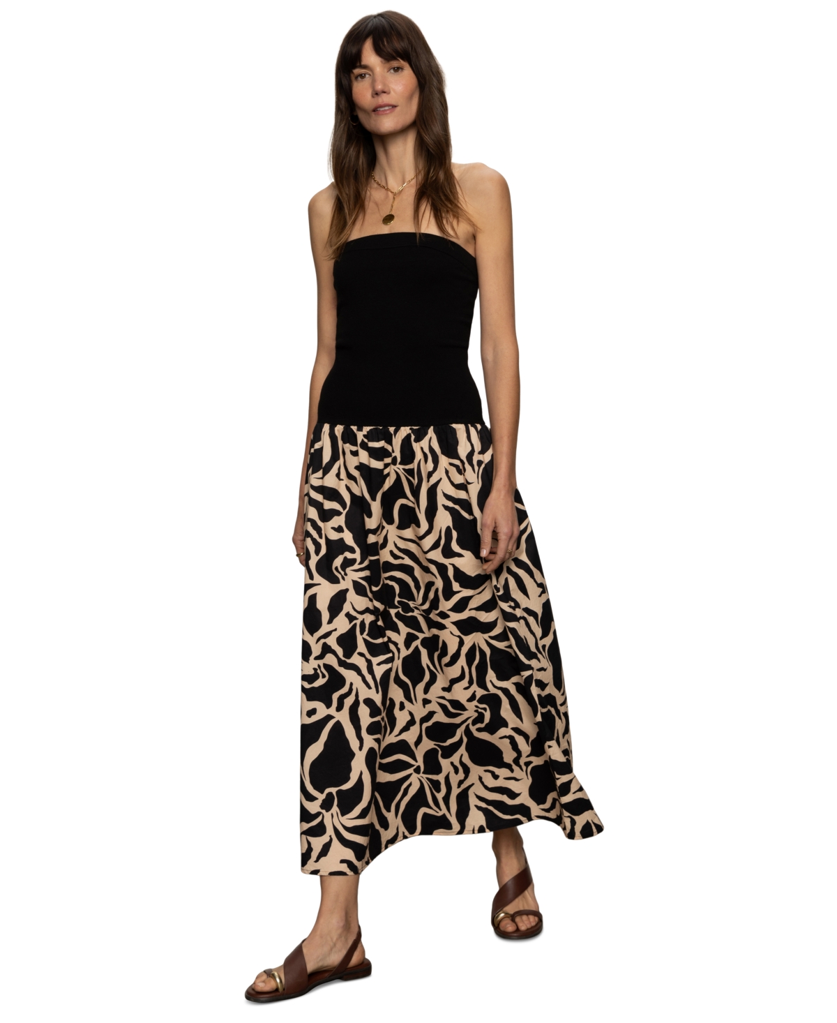 Sanctuary Meet Me At Sea Strapless Mixed Media Maxi Dress