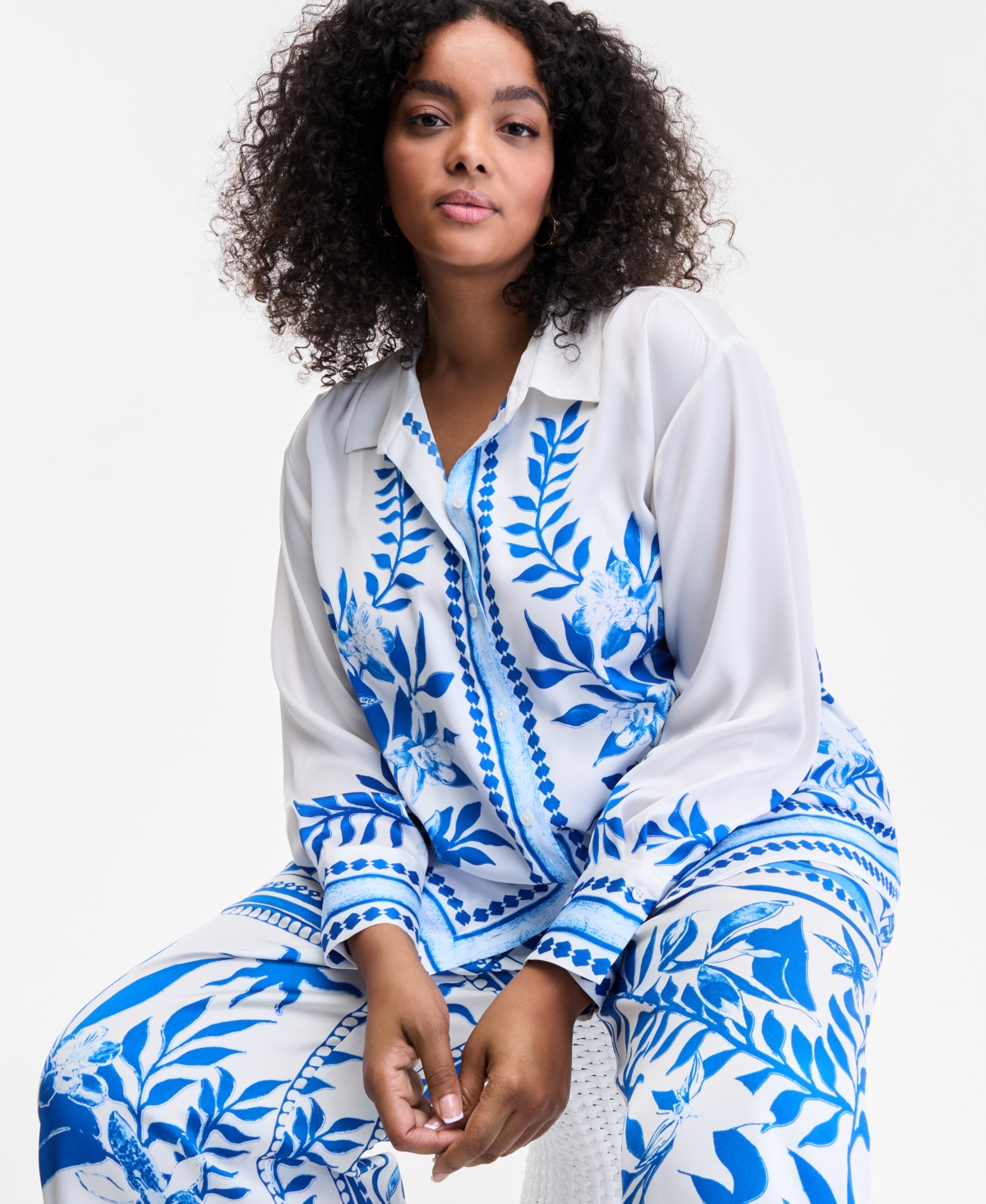 Inc International Concepts Plus Size Floral-print Blouse, Exclusively At Macy's