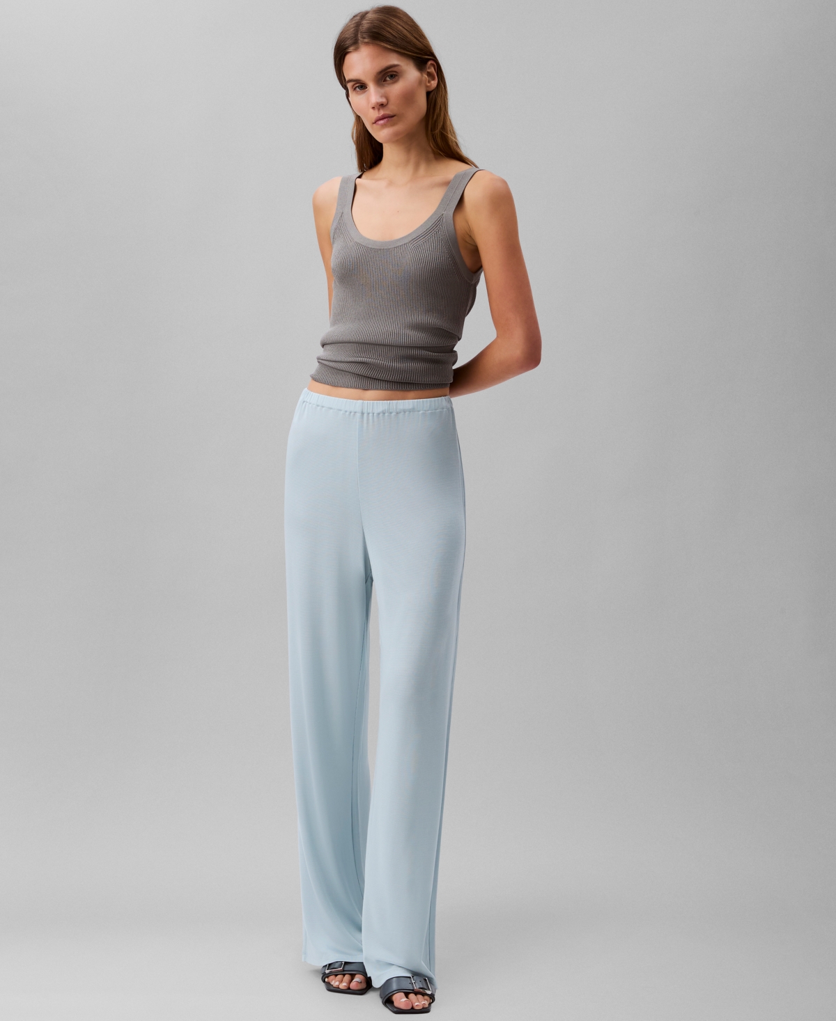 Calvin Klein Women's Shiny Pull-on Pants In Cloud Blue