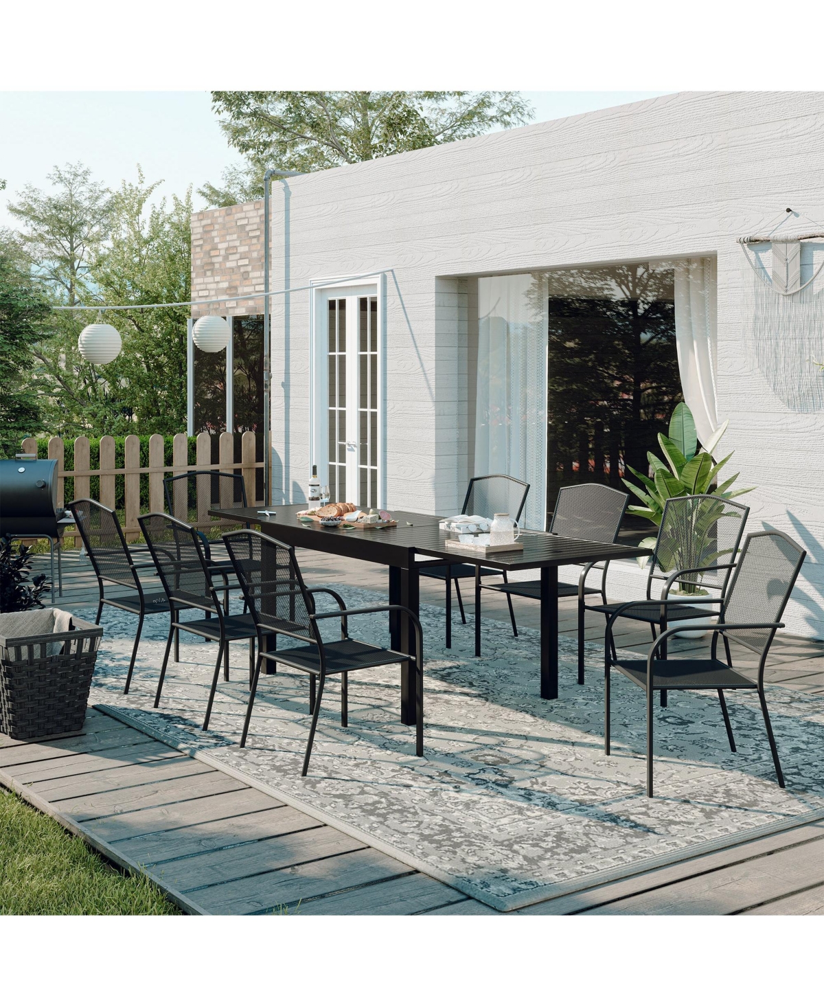 9-Piece Outdoor Dining Set with Aluminum Extendable Table 53"- 106" and Dining Chair
