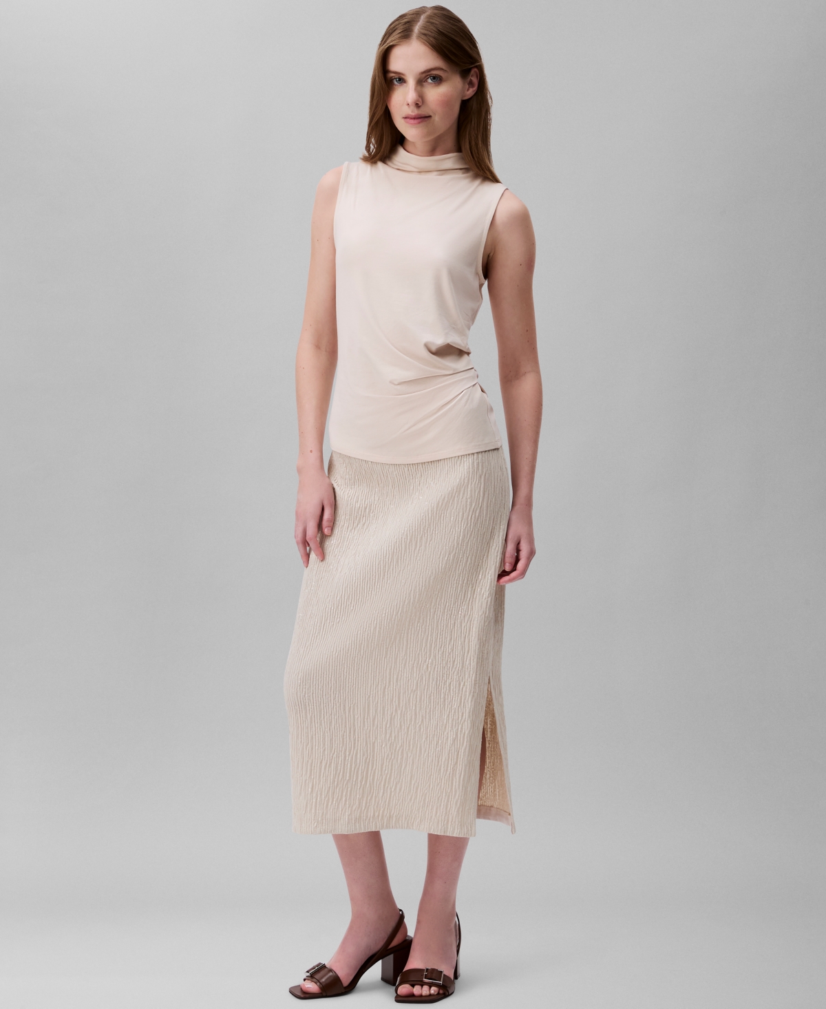Calvin Klein Women's Sequined Midi Skirt In Oatmeal