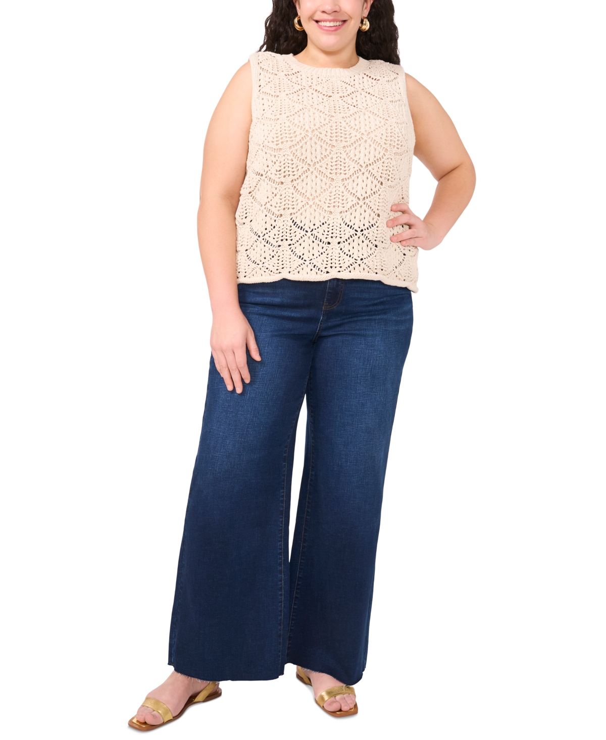 Shop Vince Camuto Plus Size Pointelle Sleeveless Crewneck Tank