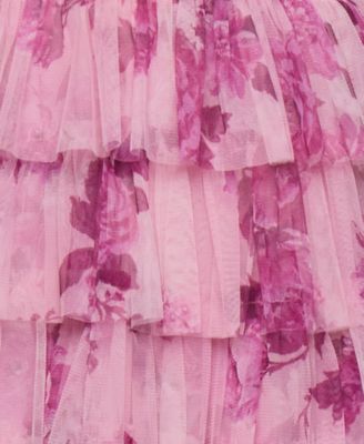 Juniors' Printed Ruffle-Tiered Cut-Out Mini Dress