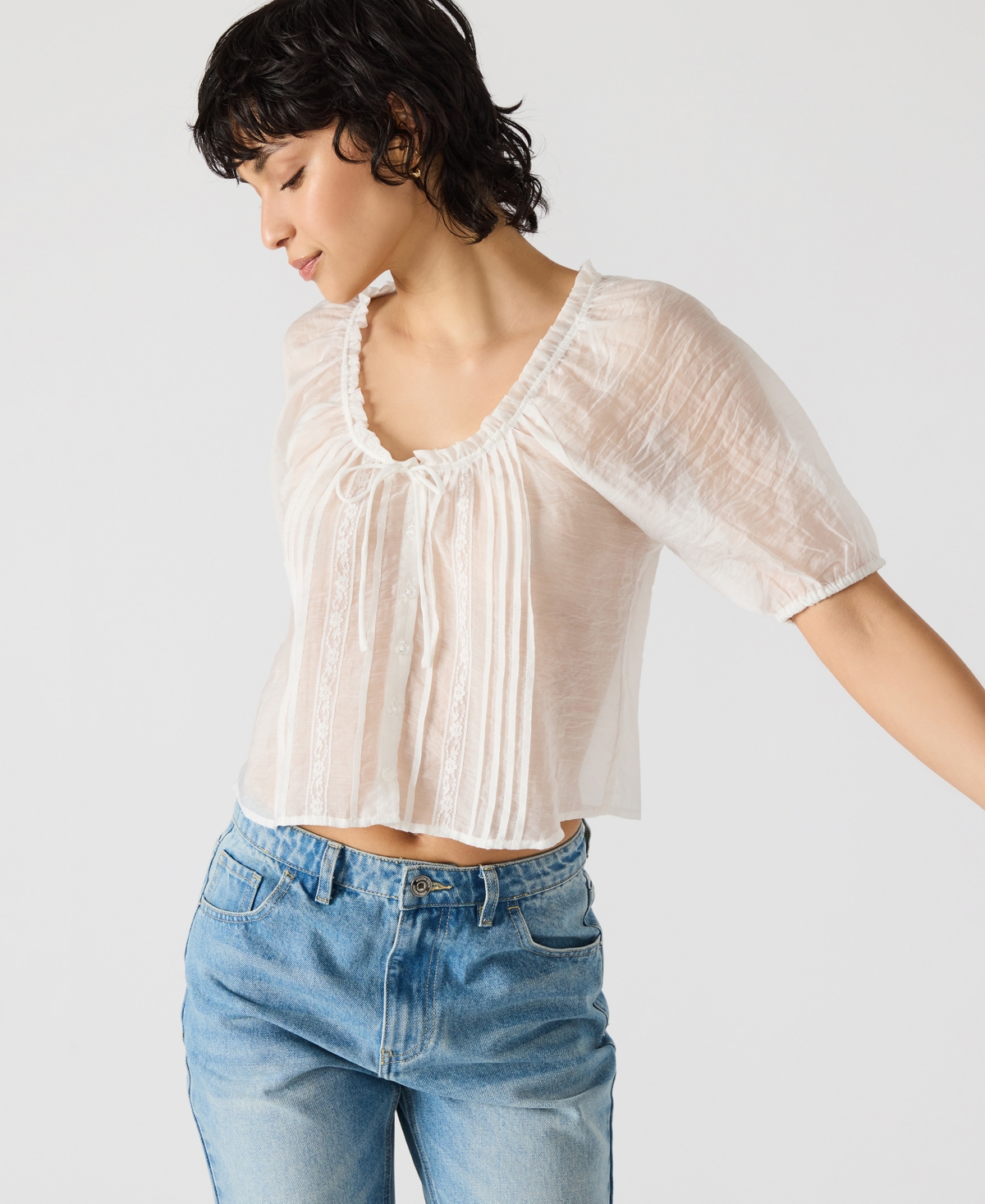Steve Madden Lana Lace Pintuck Crop Top