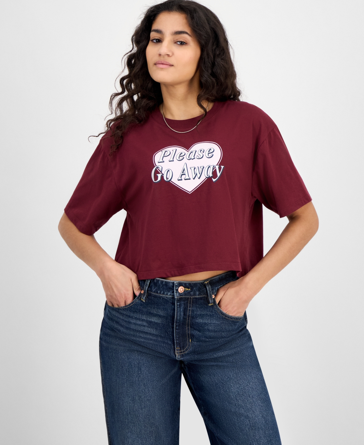 Juniors' Cropped Go Away T-Shirt - Tawny Port