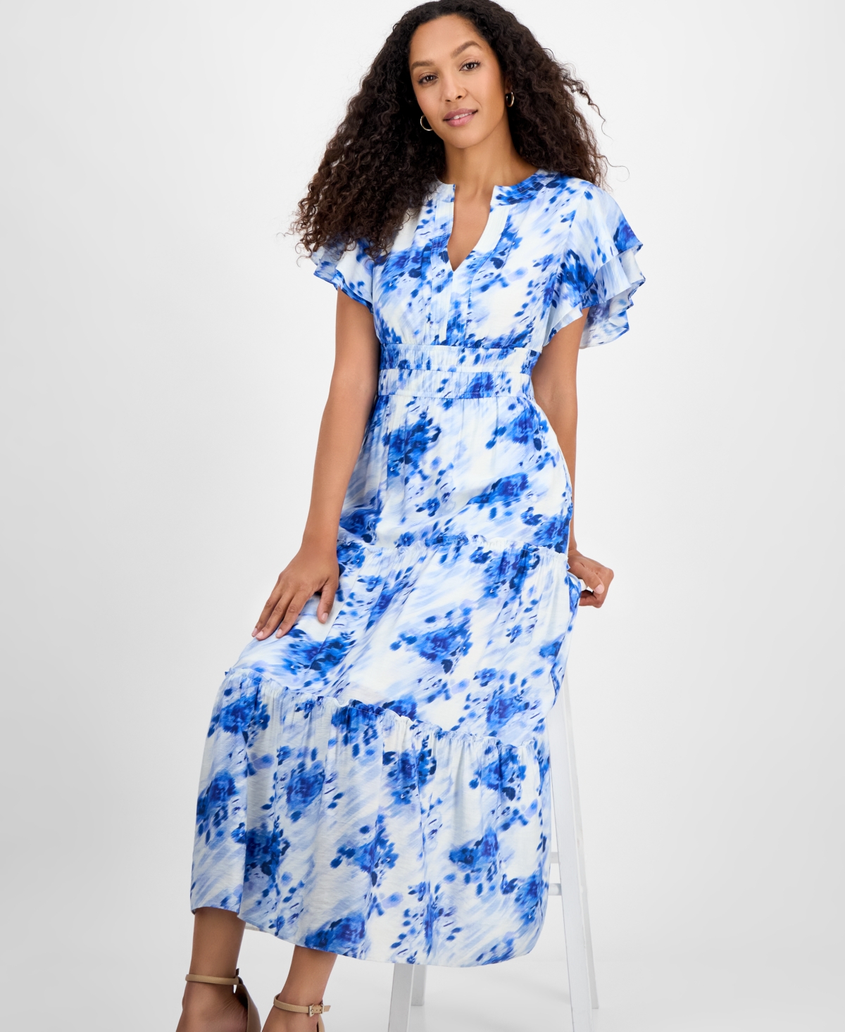 Julia Jordan Flutter Sleeve Tiered Maxi Dress