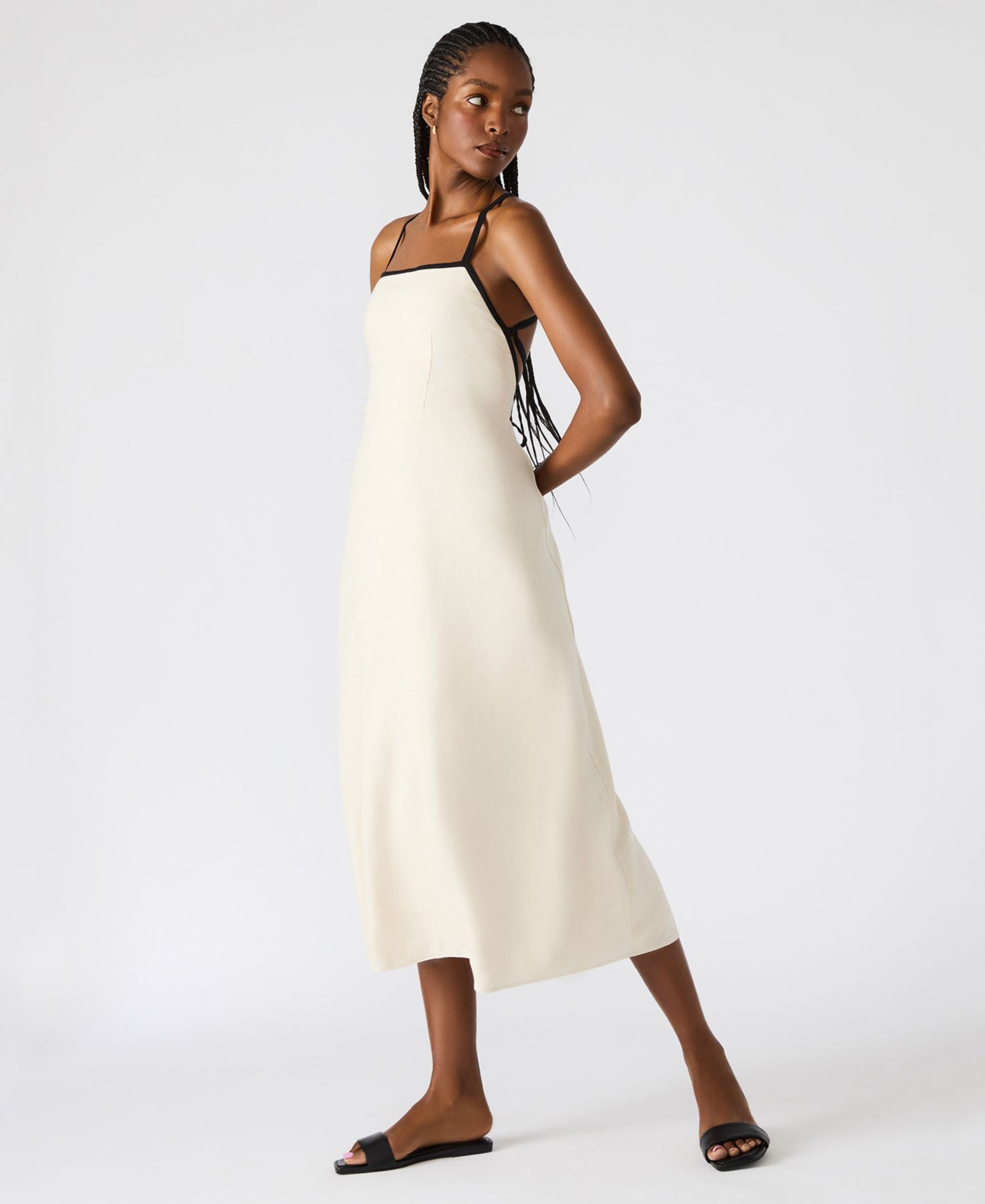 Women's Riyan Tipped Apron-Neck Linen Blend Midi Dress